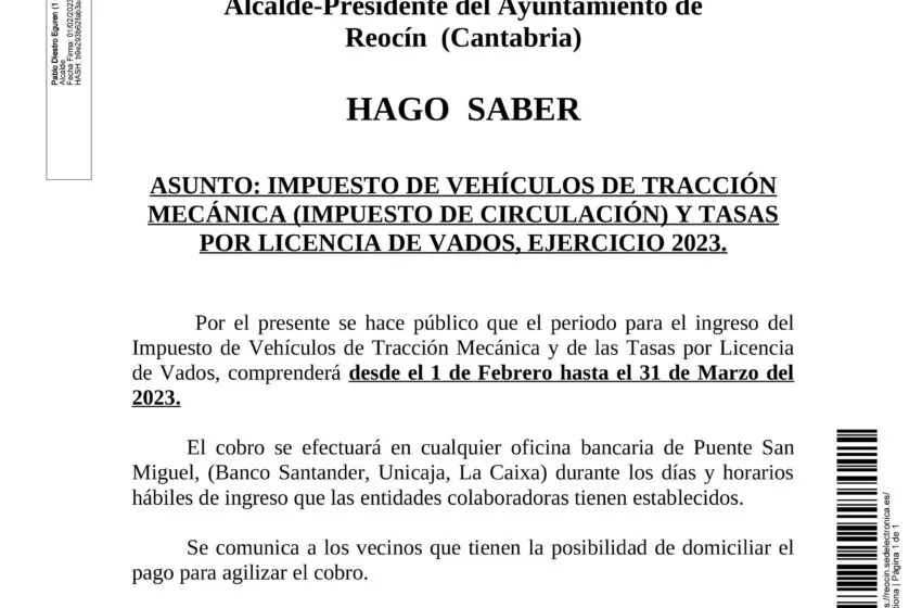  Impuesto de vehículos de tracción mecánica  y tasas por licencia de vados, ejercicio 2023