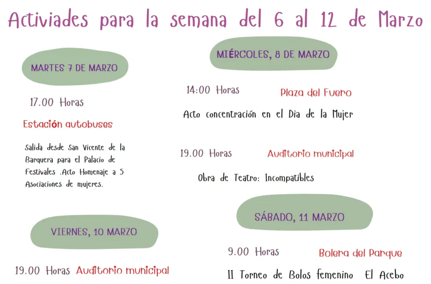  ACTIVIDADES PROPUESTAS CON MOTIVO DEL DÍA DE LA MUJER EN SAN VICENTE DE LA BARQUERA