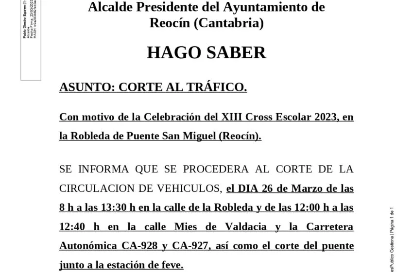 Corte de carretera por la celebración del Cross Escolar 2023