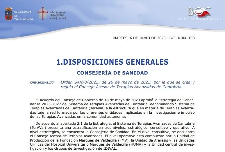  Sanidad impulsa el Consejo Asesor de Terapias Avanzadas de Cantabria