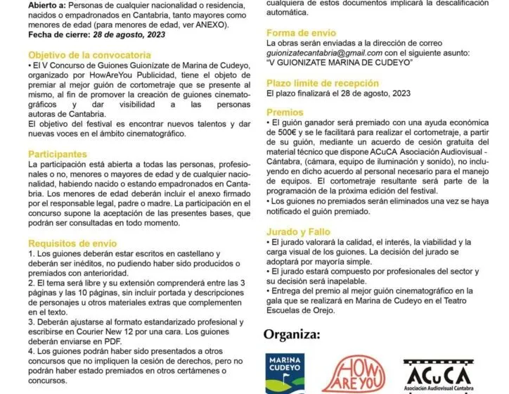  V Concurso de Guiones Guionízate de Marina de Cudeyo 2023