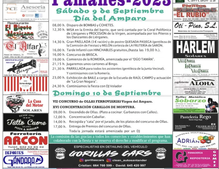 Carteles de las Fiestas del Amparo en Pámanes el sábado 9 de septiembre y el Concurso de Ollas ferroviarias el domingo 10
