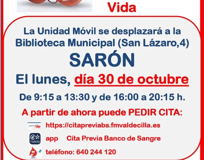 Dona sangre, comparte vida este lunes 30 de octubre en Sarón
