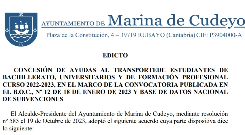 Noticias de Cantabria | El Cántabro | Edicto – Concesión de ayudas al transporte