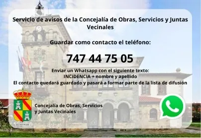  El Ayuntamiento de Santa Maria de Cayón ha habilitado un número de WhatsApp para atender las incidencias con los Vecinos en el Valle