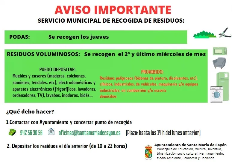  AVISO IMPORTANTE: SERVICIO MUNICIPAL DE RECOGIDA DE RESIDUOS