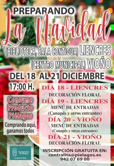 Noticias de Cantabria | El Cántabro | El Ayuntamiento de Piélagos organizará en Liencres y Vioño talleres navideños para adultos de decoración floral y elaboración de canapés y otros entrantes
