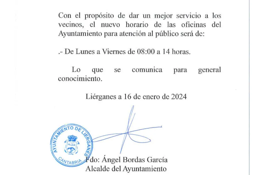 Nuevo horario de las oficinas del Ayuntamiento