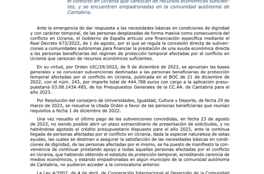 Noticias de Cantabria | El Cántabro | La Consejería de Inclusión Social, Juventud, Familias e Igualdad apoya con ayudas a los afectados de la guerra de Ucrania
