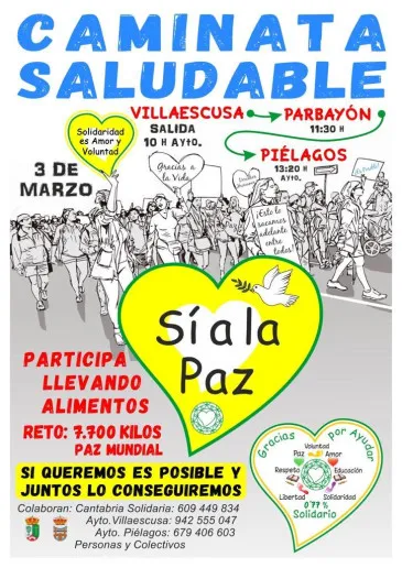  Villaescusa y Piélagos acogerán este domingo la 111 Caminata saludable que se celebrará bajo el lema “Sí a la Paz” para recaudar 7.700 kilos de alimentos