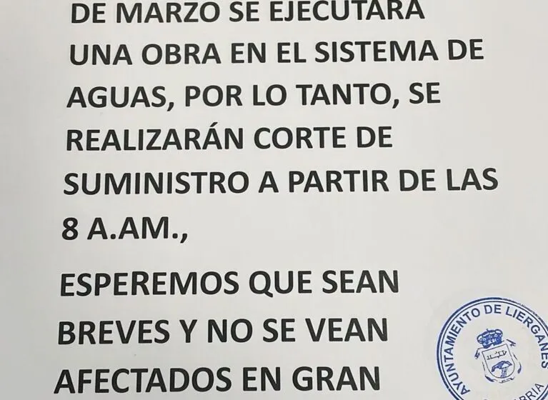  Aviso de corte de agua en Liérganes para el día 6 de marzo