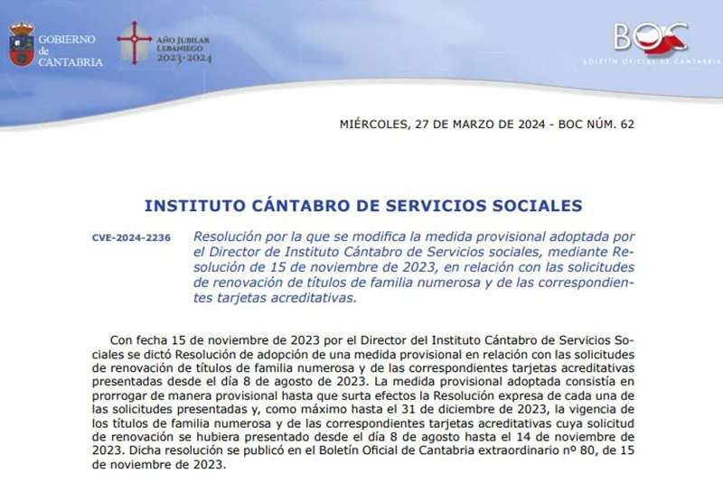  El Gobierno prorroga la validez de los títulos de familia numerosa hasta el 30 de septiembre