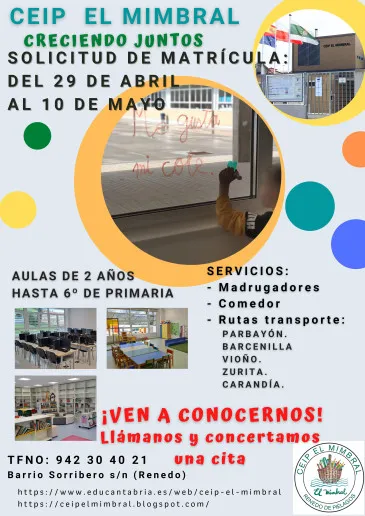  Los colegios El Mimbral y Virgen de Valencia informan de la apertura de la solicitud de plaza para el curso 2024-2025 en ambos centros