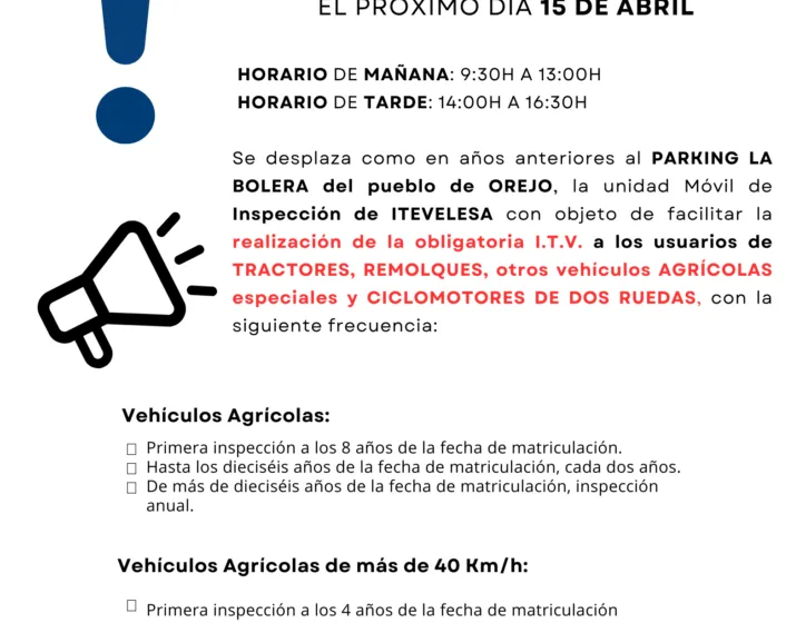  AVISO: I.T.V. (tractores, remolques, vehículos agrícolas especiales y ciclomotores de dos ruedas)