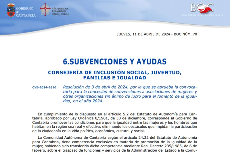 Noticias de Cantabria | El Cántabro | El Gobierno de Cantabria destina 190.000 euros en ayudas a las asociaciones de mujeres y otros colectivos que fomenten la igualdad de género