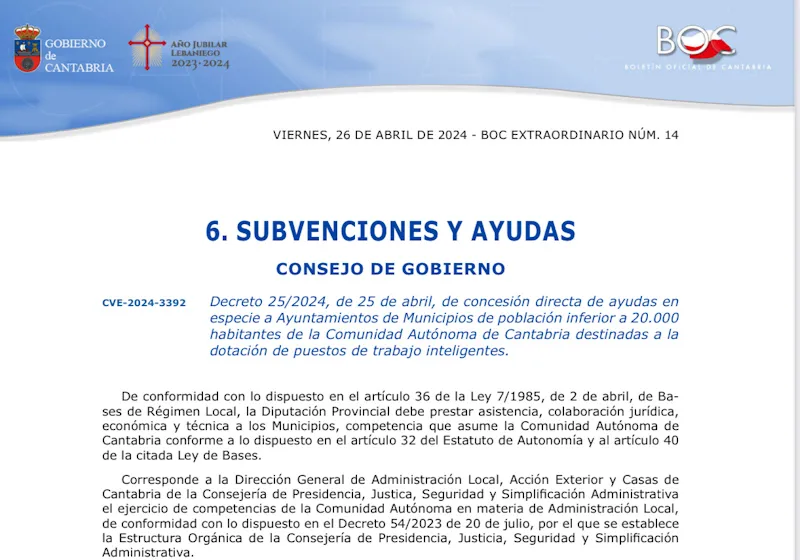 Noticias de Cantabria | El Cántabro | El Gobierno destina 700.000 euros en la adquisición de puestos de trabajo inteligentes para municipios de menos de 20.000 habitantes
