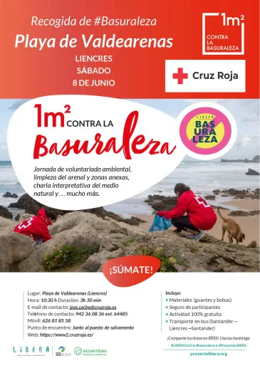 Noticias de Cantabria | El Cántabro | Cruz Roja Cantabria, a través del Proyecto LIBERA, realizará este sábado una recogida de #basuraleza en el entorno de la playa de Valdearenas en Liencres