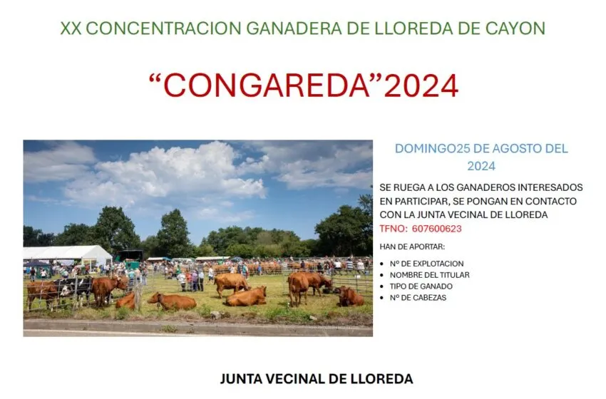  El domingo 25 de agosto tendrá lugar la XX Concentración Ganadera de Lloreda de Cayón “Congareda 2024”