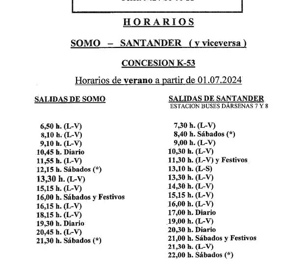 Autobuses – horarios de verano 2024
