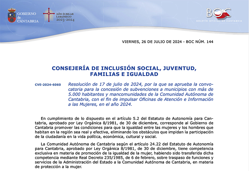 Noticias de Cantabria | El Cántabro | El Gobierno de Cantabria impulsa la creación de oficinas de atención a las mujeres en municipios con población superior a los 5.000 habitantes