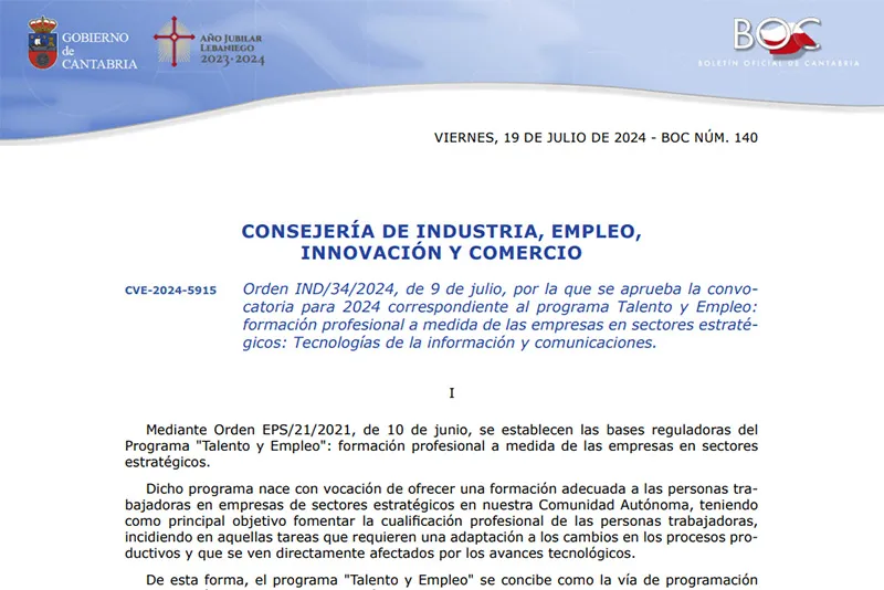  Industria convoca las ayudas del programa Talento y Empleo de formación profesional para tres sectores estratégicos