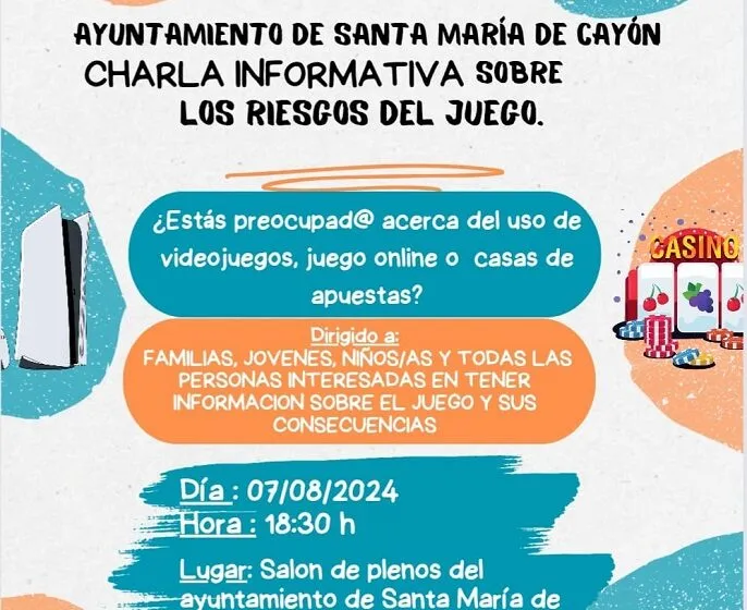  Charla informativa sobre los riesgos del Juego el día 7 de agosto a las 18:30 h en el Salón de Plenos municipal