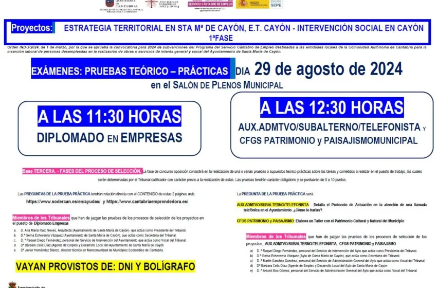  Los días 29 y 30 de agosto tendrán lugar las pruebas teórico-prácticas del Programa de Corporaciones Locales