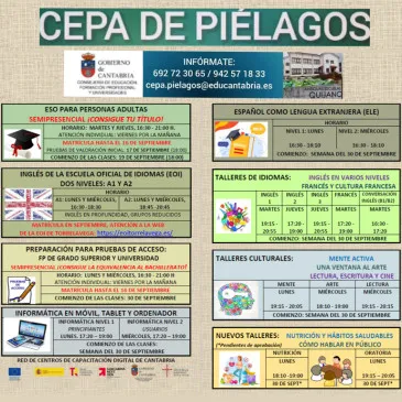 Noticias de Cantabria | El Cántabro | El CEPA de Piélagos abre, hasta el 16 de septiembre, el período de matrícula para las enseñanzas que ofertará durante el curso 2024-2025