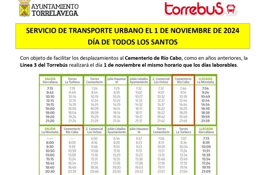  El 1 de noviembre la Línea 3 del Torrebus mantendrá su horario de día laborable