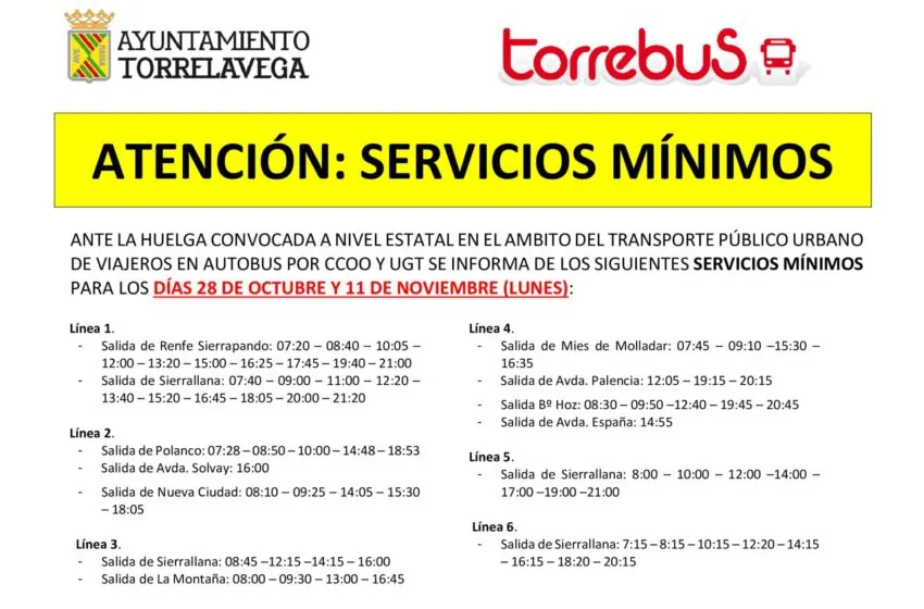 Noticias de Cantabria | El Cántabro | Servicios mínimos Torrelavega los días 28 de octubre y 11 de noviembre