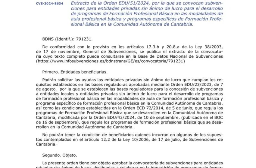 Noticias de Cantabria | El Cántabro | Educación destina 640.000 euros a subvenciones para programas de Formación Profesional