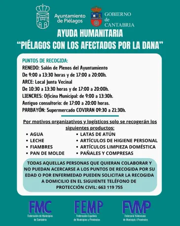 Noticias de Cantabria | El Cántabro | El Ayuntamiento de Piélagos habilita tres puntos de recogida de alimentos y productos de primera necesidad para los afectados por la #DANA