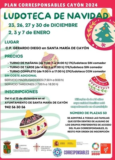  Abierto el Plazo de Inscripción para la Ludoteca de Navidad 2024 en Santa María de Cayón