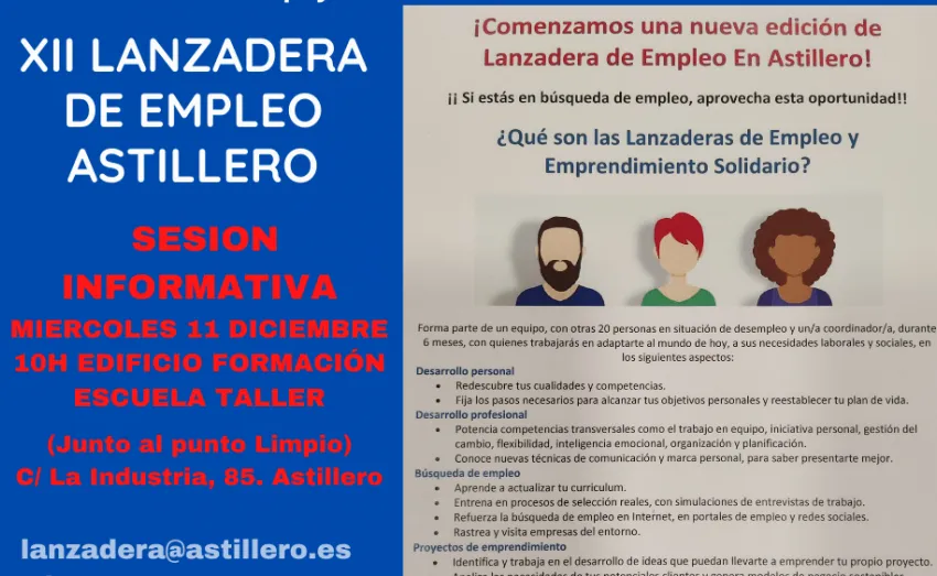  ASTILLERO LANZA LA XII LANZADERA DE EMPLEO Y EMPRENDIMIENTO SOLIDARIO PARA IMPULSAR LA REINSERCIÓN LABORAL