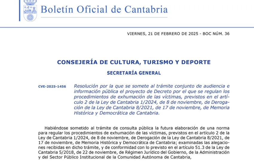  Cultura somete a audiencia e información pública el proyecto de decreto que regula los procedimientos de exhumación de víctimas