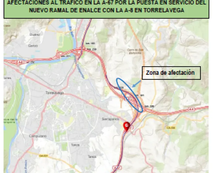 Noticias de Cantabria | El Cántabro | Afectaciones al tráfico en la autovía A-67 por las obras para poner en servicio el nuevo ramal de enlace con la A-8, en Torrelavega
