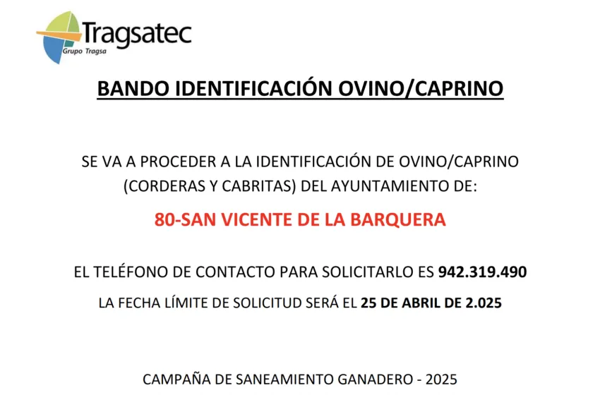  BANDO IDENTIFICACIÓN OVINO/CAPRINO EN SAN VICENTE DE LA BARQUERA