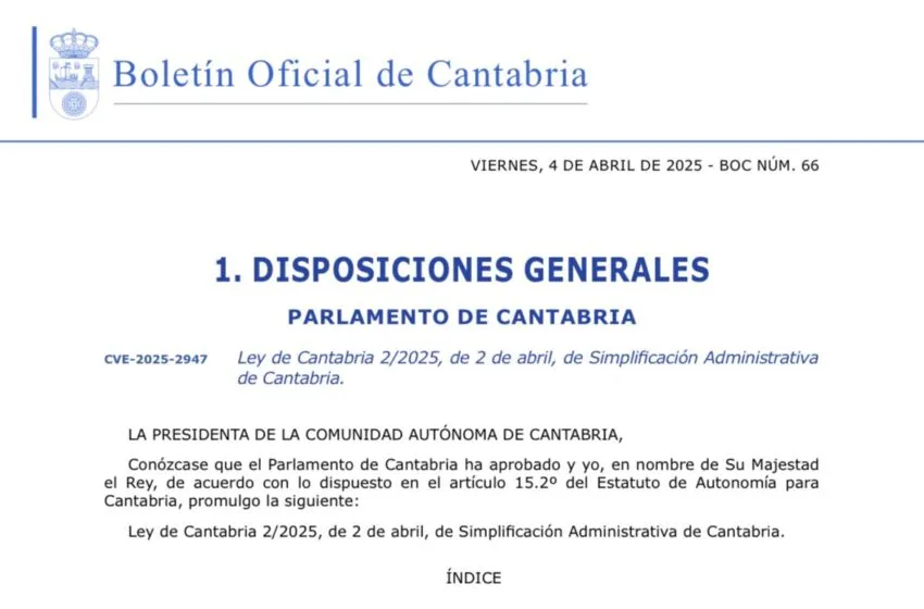 Noticias de Cantabria | El Cántabro | El BOC publica la Ley de Simplificación Administrativa de Cantabria que entrará en vigor mañana