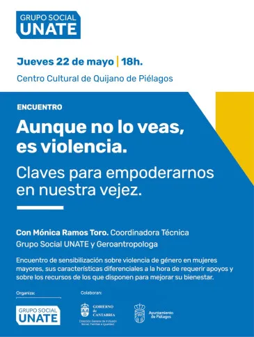 UNATE imparte hoy jueves en el Centro Cultural Quijano una charla de sensibilización sobre la violencia de género en mujeres mayores