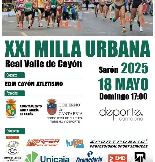  El atletismo regresa a las calles de Santa María de Cayón con la Milla Urbana Real Valle de Cayón en su XXI edición