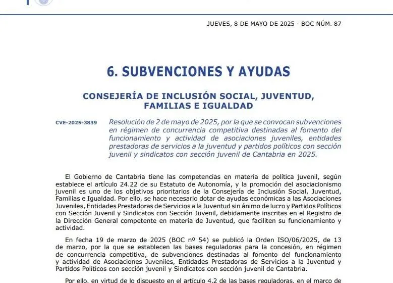 Noticias de Cantabria | El Cántabro | El Gobierno destina 323.000 euros en ayudas para el fomento del funcionamiento y actividad de asociaciones juveniles