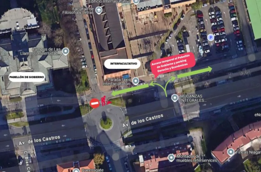 Noticias de Cantabria | El Cántabro | Corte temporal del acceso al campus desde la rotonda entre el Pabellón de Gobierno y el Edificio Interfacultativo