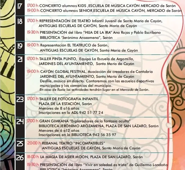  Durante el mes de junio, el Ayuntamiento de Santa Maria de Cayón ofrecerá diversas actividades culturales y de ocio gratuitas en espacios públicos municipales