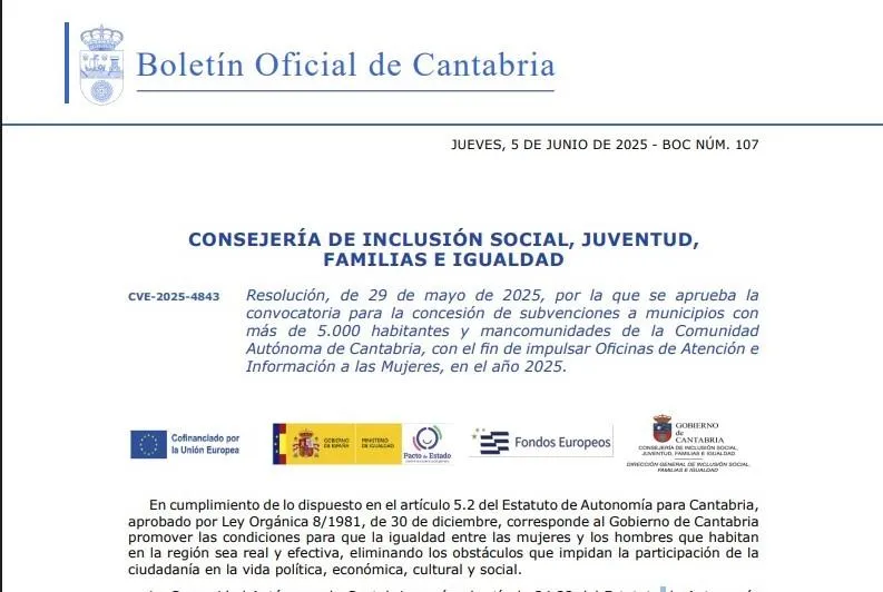 Noticias de Cantabria | El Cántabro | Inclusión Social destina 150.000 euros en ayudas para impulsar Oficinas de Atención e Información a las Mujeres en municipios con más de 5.000 habitantes