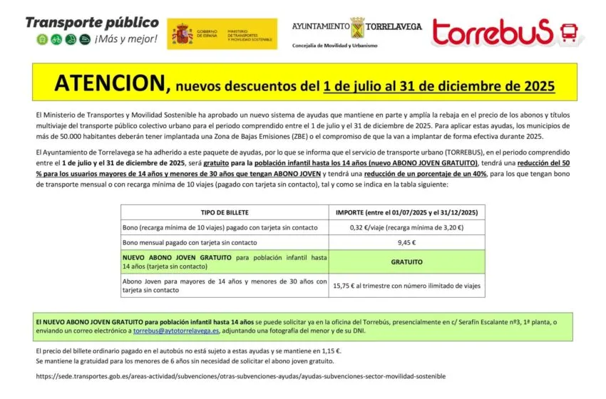 Noticias de Cantabria | El Cántabro | A partir del 1 de julio nuevos descuentos en el Torrebus que incluyen el Abono Joven Gratuito