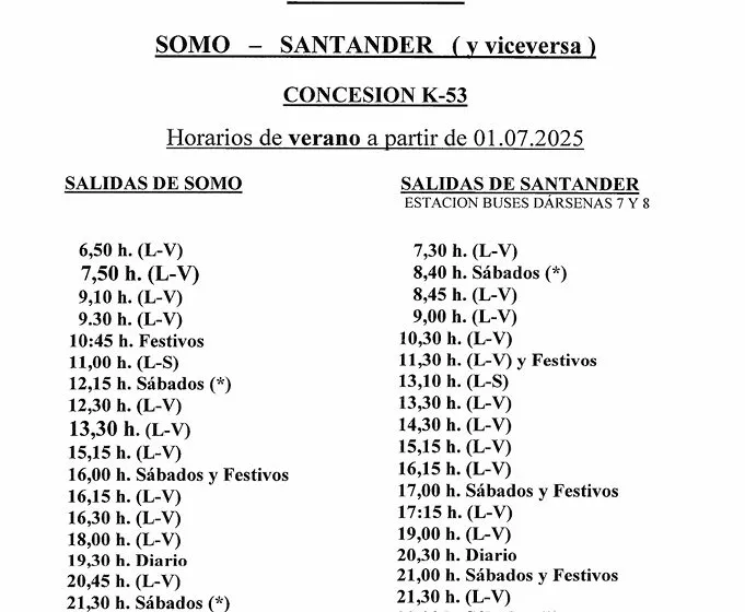  Autobuses | horarios de verano 2025