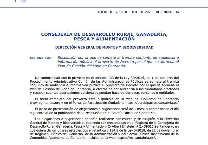 Noticias de Cantabria | El Cántabro | El Gobierno somete a información pública y trámite de audiencia el proyecto de decreto del Plan de Gestión del Lobo