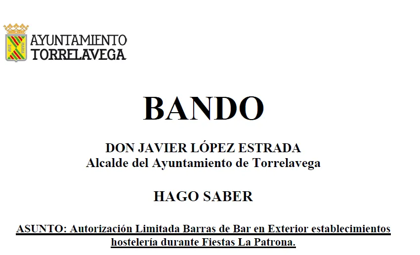 Noticias de Cantabria | El Cántabro | El Ayuntamiento de Torrelavega autoriza la instalación limitada de barras exteriores durante las Fiestas de La Patrona