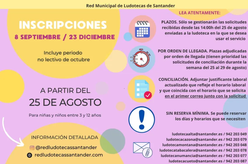 Noticias de Cantabria | El Cántabro | Santander abre el lunes 25 la inscripción para las ludotecas del periodo septiembre - diciembre