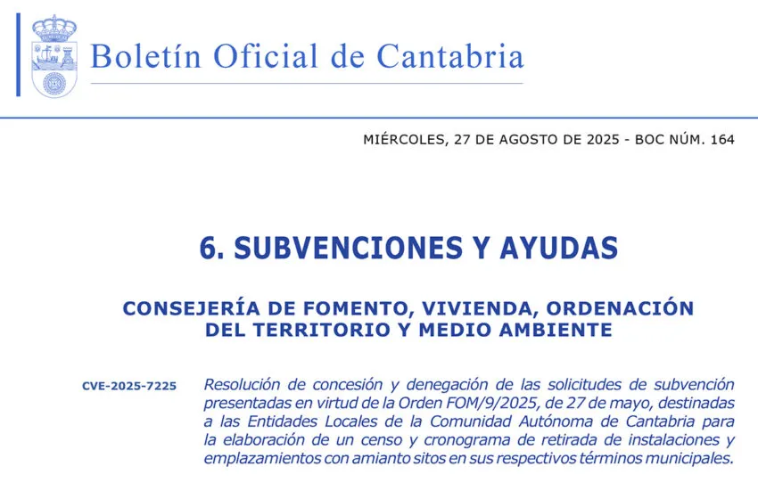 Cerca de 40 ayuntamientos se benefician de las ayudas del Gobierno para promover la creación de censos municipales de amianto